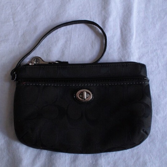 Black Coach Signature Cloth Turnlock Wristlet - Picture 1 of 3